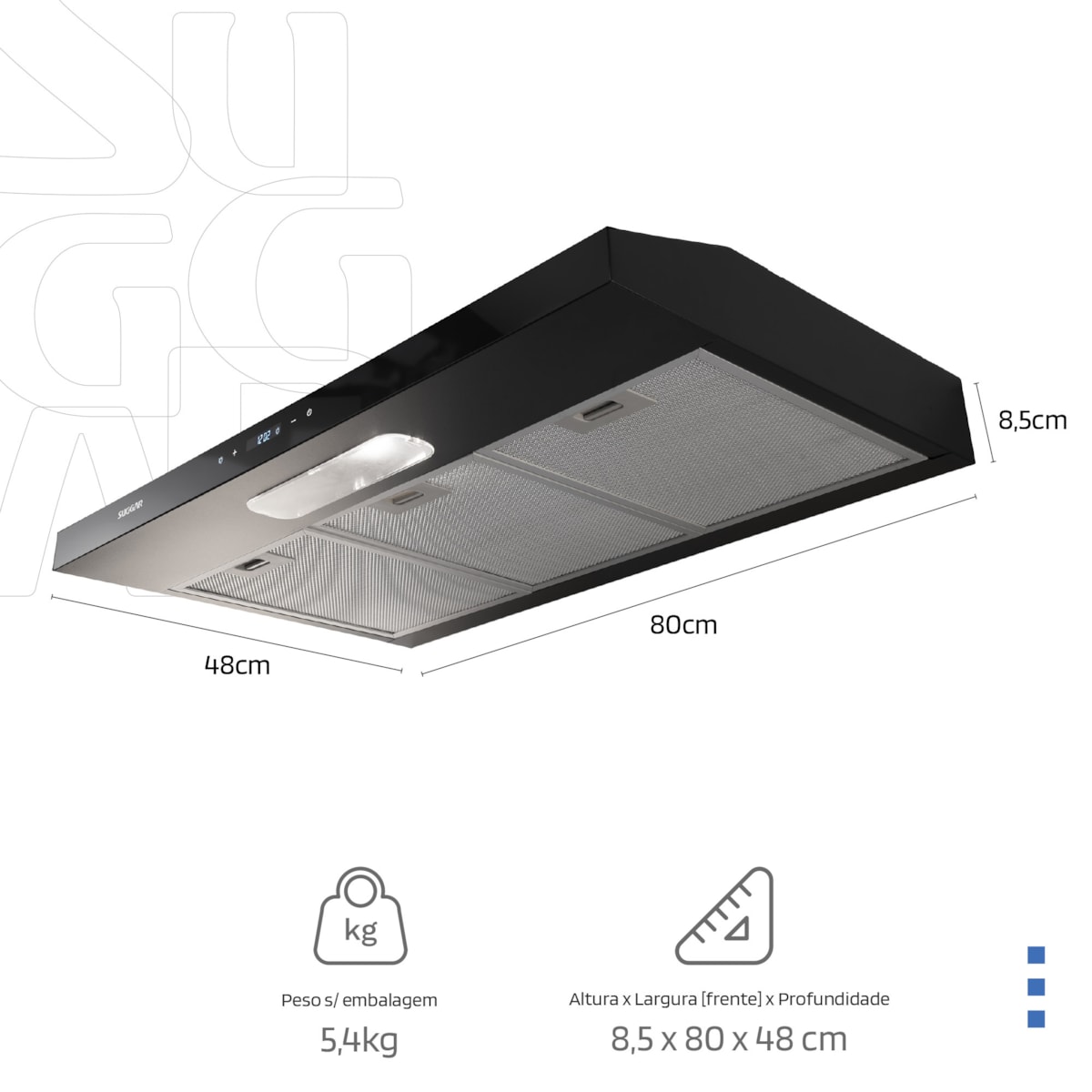 Depurador e Exaustor de ar Slim Touch 80 Cm Preto Suggar - Imagem principal - 975e0bd3-3aac-4fc9-b7cc-f99a6e628250