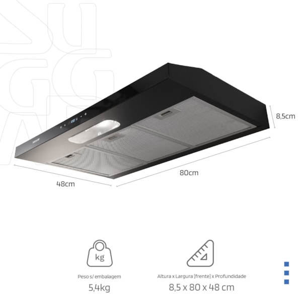 Depurador e Exaustor de ar Slim Touch 80 Cm Preto Suggar - Imagem principal - fcbfdc82-fd0a-4d5f-9fe6-f293313cad17
