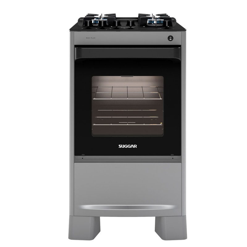 Fogão de Piso Max Plus mesa de vidro 4 Queimadores Prata Suggar - Suggar