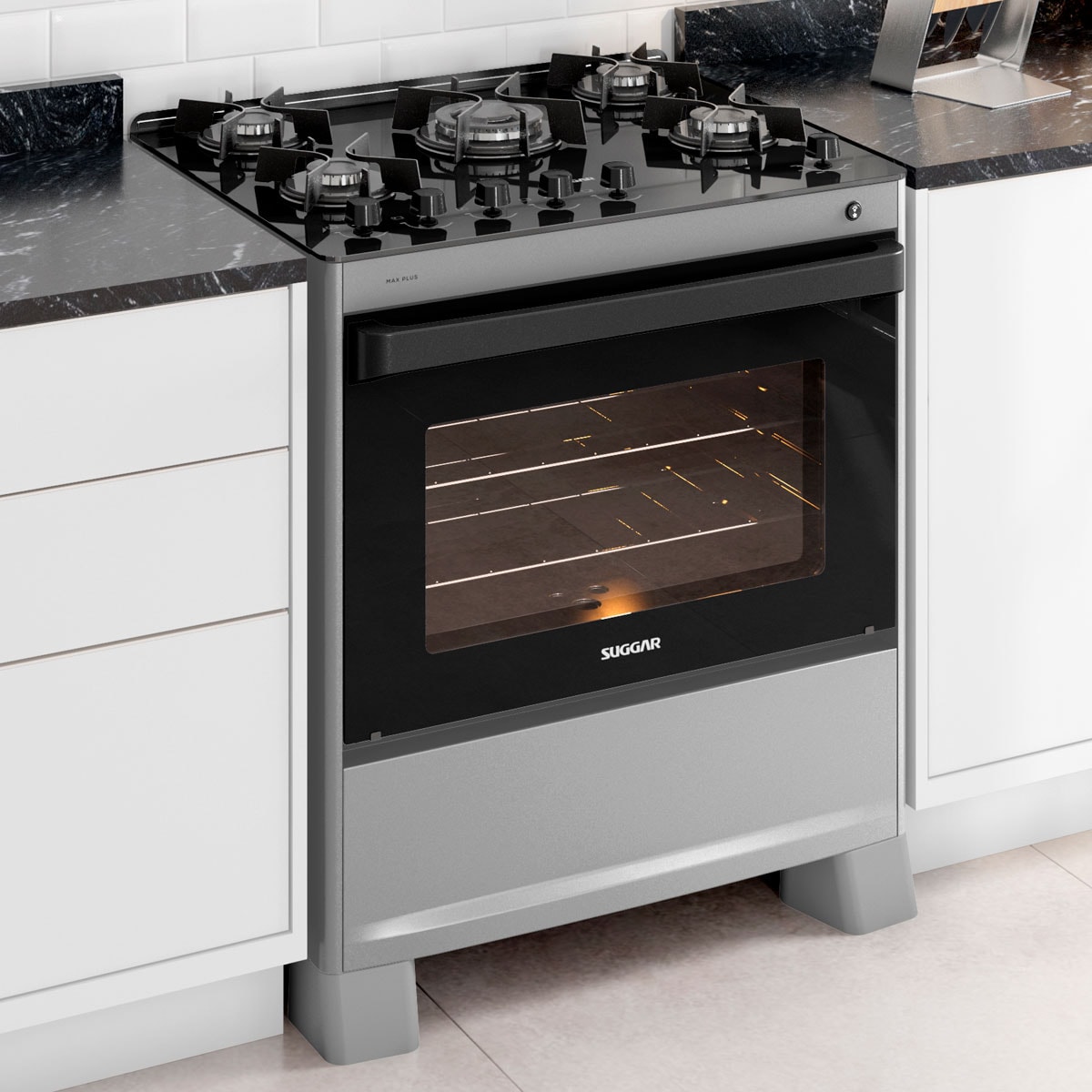 Fogão de Piso Max Plus mesa de vidro 5 queimadores Prata Suggar - 659fcdb5-1d3b-4e59-a0be-ac2cbf956c66