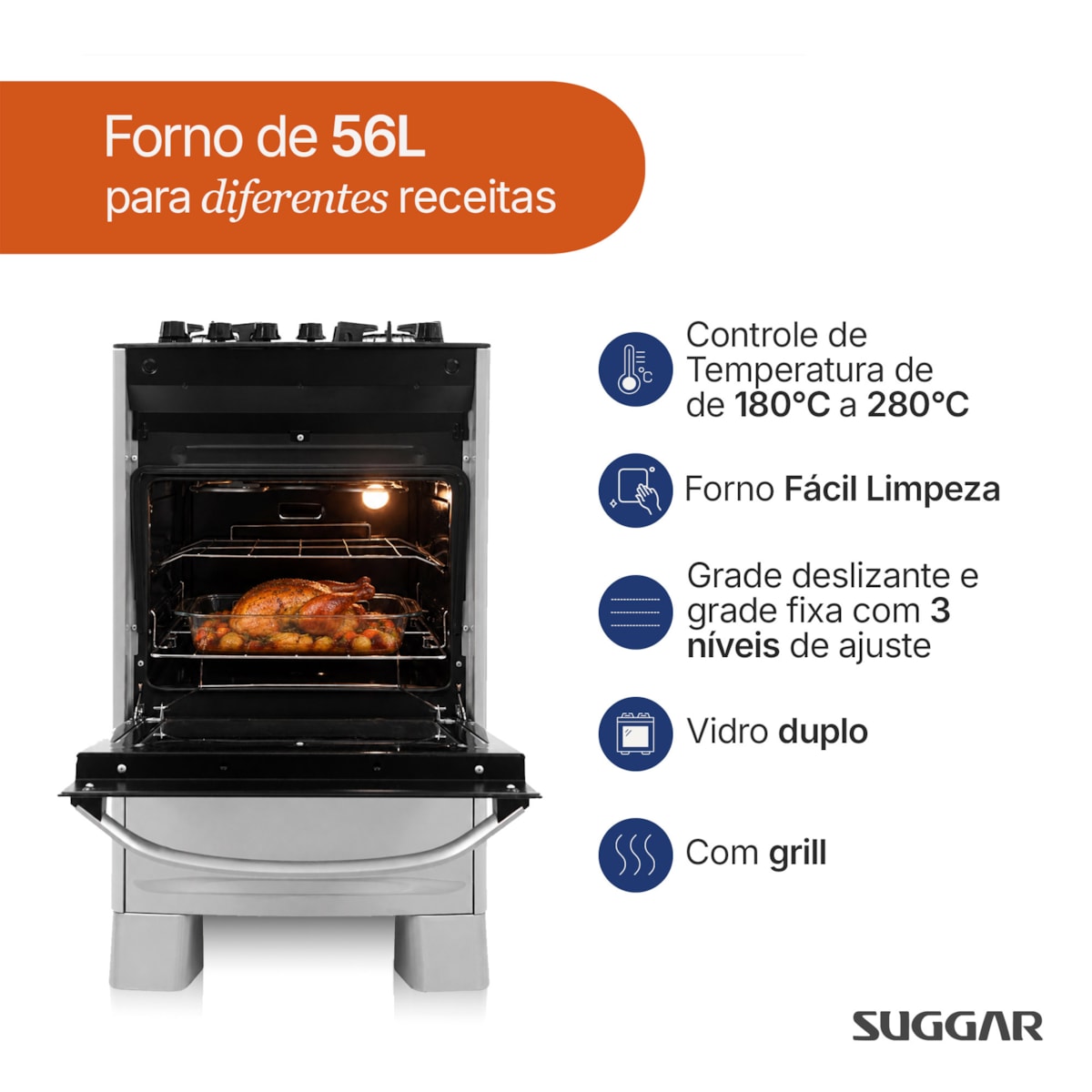 Fogão Master Grill 4 Queimadores PRIX Suggar - Imagem principal - 3f8143c0-4919-4086-9408-4a9e1670419d