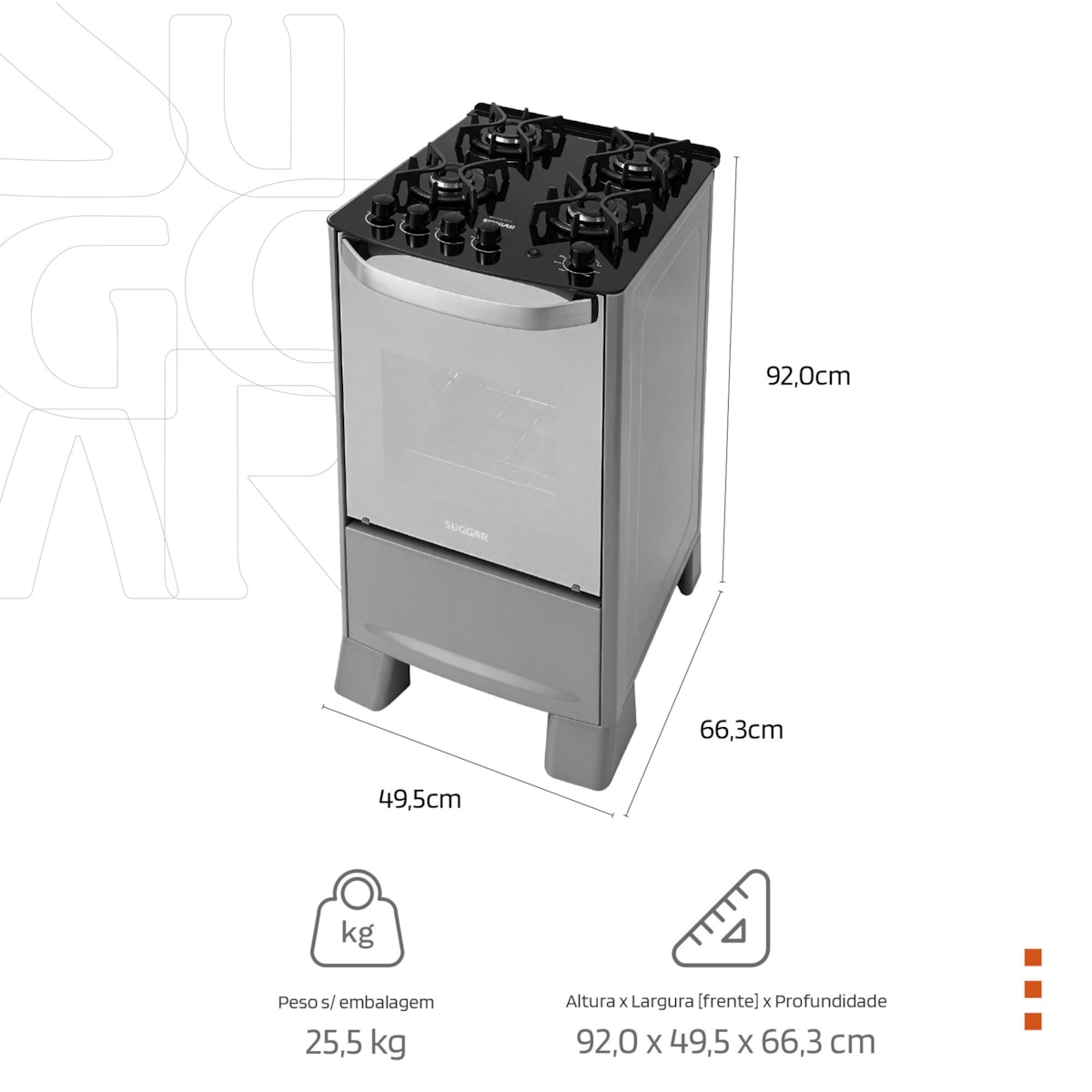Fogão Master Grill 4 Queimadores PRIX Suggar - Imagem principal - 4f4f4d57-af4b-48f8-9757-e43c46b30baa
