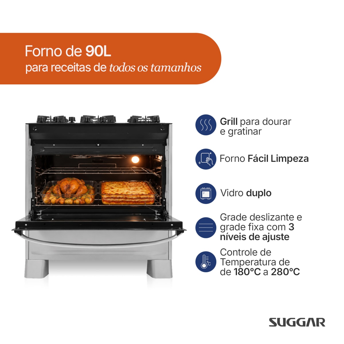 Fogão Master Grill 5 Queimadores PRIX Suggar - Imagem principal - b2c5506c-ed18-4661-97ba-61ade164dbcc