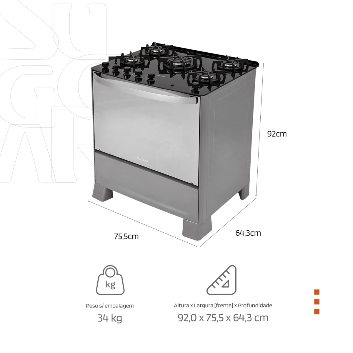 Fogão Master Grill 5 Queimadores PRIX Suggar - Imagem principal - a859bc8c-cdd0-41f9-b345-00cb6b3d8222