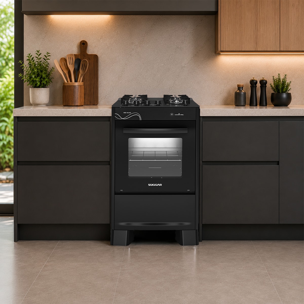 Fogão Neo Glass 4 Queimadores Preto Bivolt FGVNG410PT Suggar - Imagem principal - 68e60186-6266-43ef-ba99-ce606e665d43