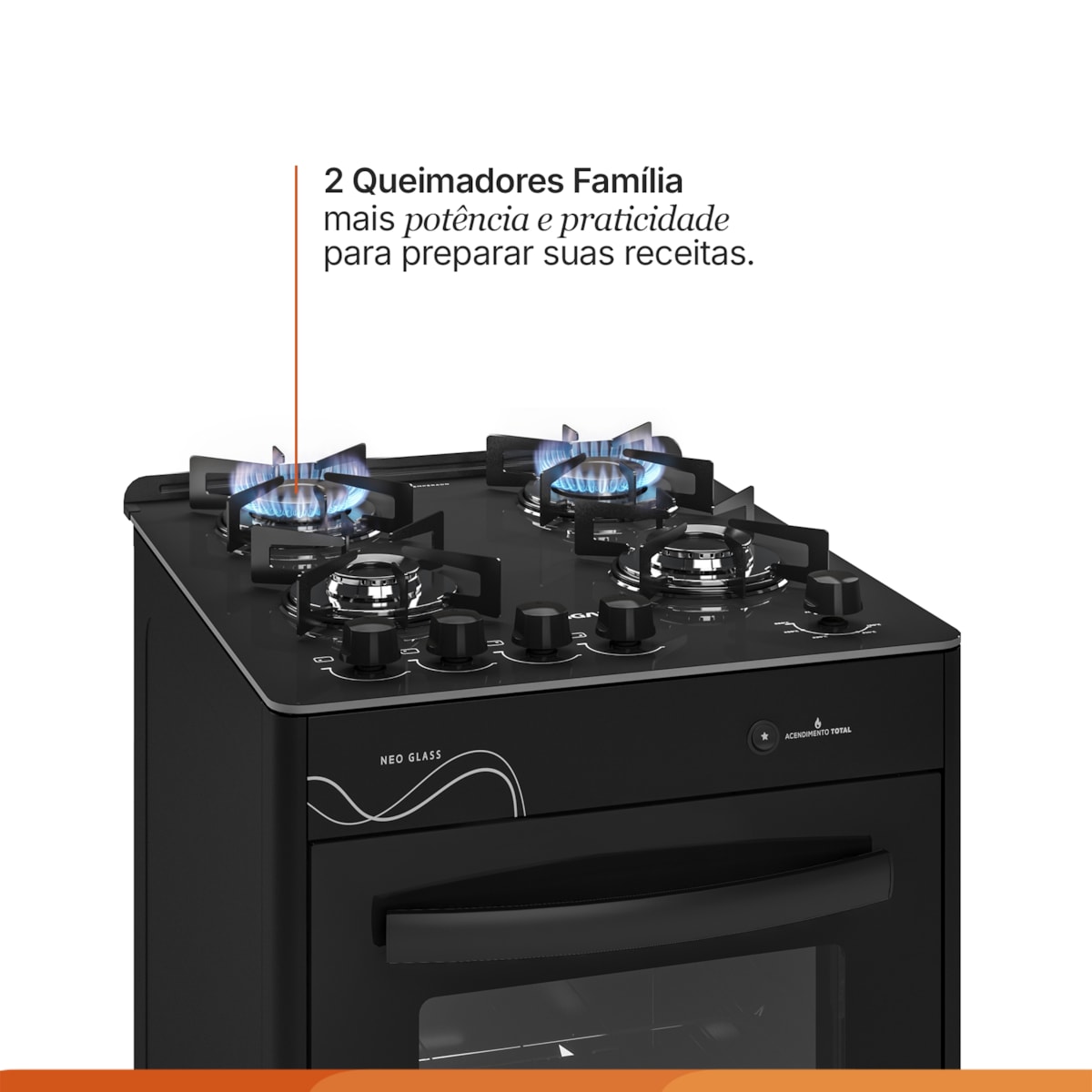 Fogão Neo Glass 4 Queimadores Preto Bivolt FGVNG410PT Suggar - Imagem principal - 2532a83e-ac1e-4fba-916f-3efbfcdee1d9