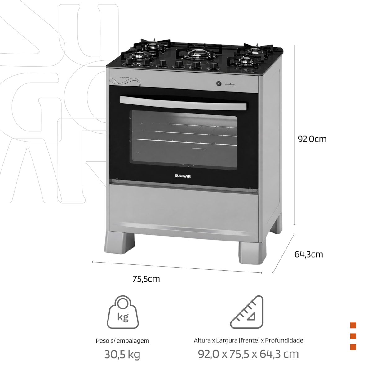 Fogão Neo Glass 5 Queimadores PRIX Bivolt FGVNG510PRIX Suggar - Imagem principal - b541de4d-028d-480e-926b-3e0080da061d