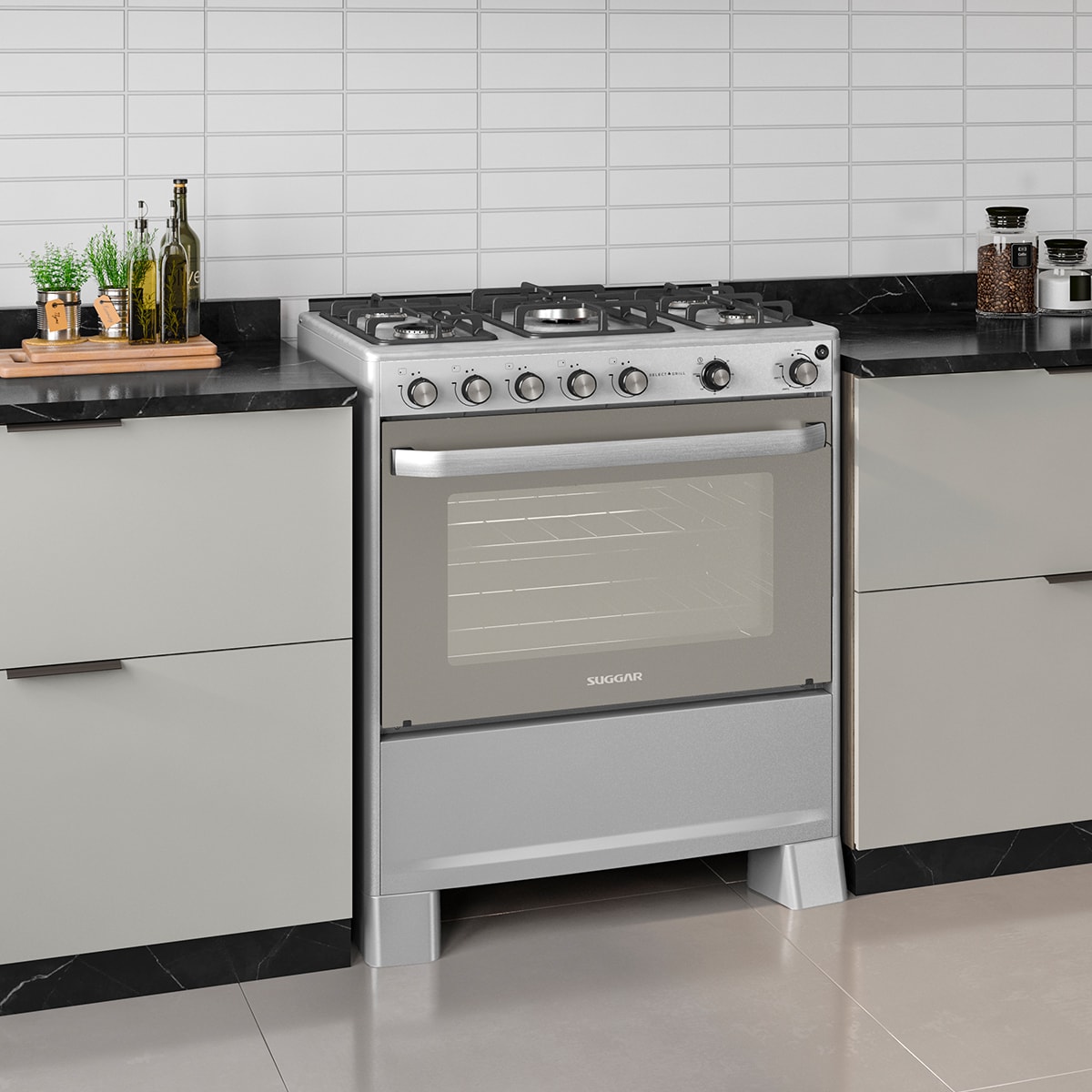 Fogão Select Grill Prata Mesa Inox 5 Queimadores Suggar - Imagem principal - 213267f3-03ca-48c4-a232-6ecadb16e77e