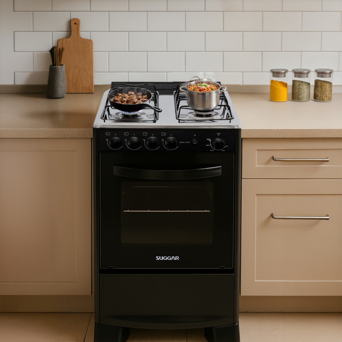 Fogão Suggar Cook Start 4 Bocas, Mesa Inox, Aço Esmaltado e Automático - Imagem principal - 0175b712-a135-40f5-947f-db498302fb75