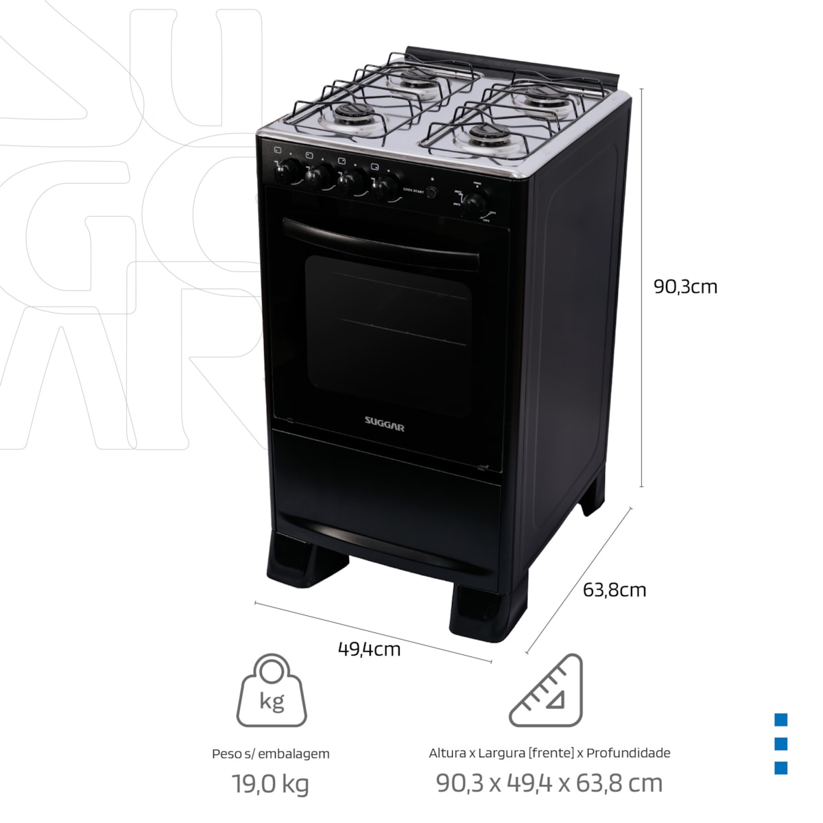 Fogão Suggar Cook Start 4 Bocas, Mesa Inox, Aço Esmaltado e Automático - Imagem principal - 4313f637-608b-4b10-9120-9a1ea78ee2f0
