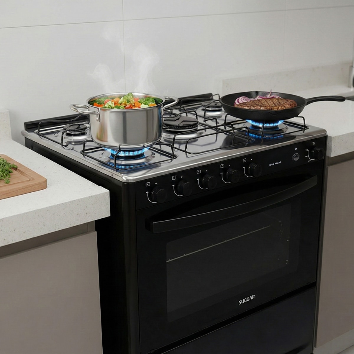 Fogão Suggar Cook Start 5 Bocas, Mesa Inox, Aço Esmaltado e Automáticod - Imagem principal - 75693e02-3b07-4628-ba88-e33dacaeb2c6