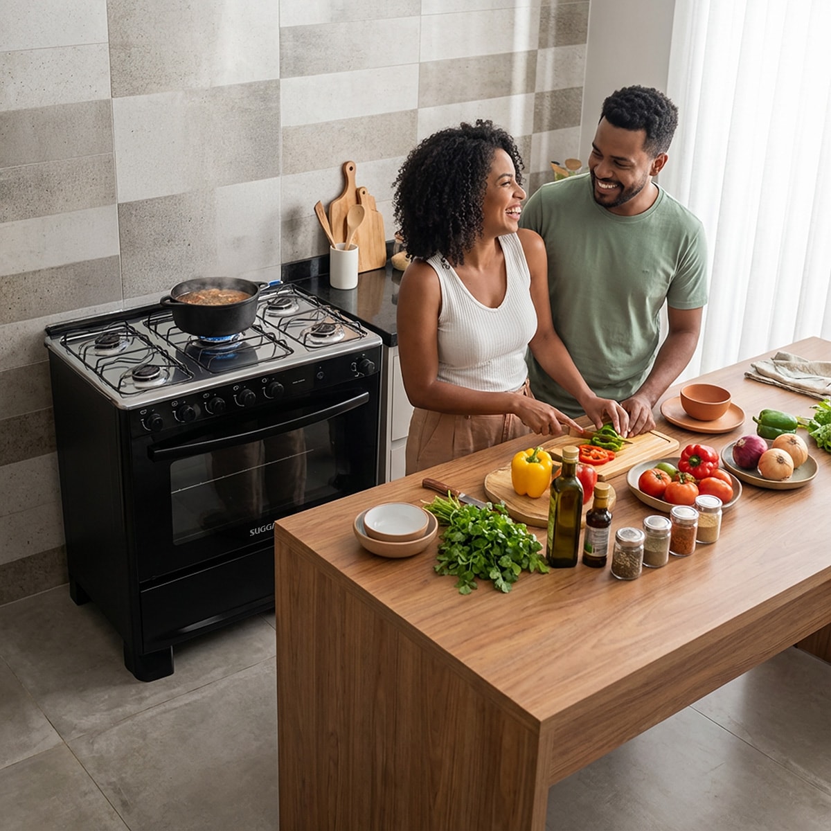 Fogão Suggar Cook Start 5 Bocas, Mesa Inox, Aço Esmaltado e Automáticod - Imagem principal - 9ab87f1a-616a-400d-b120-8994286e2741