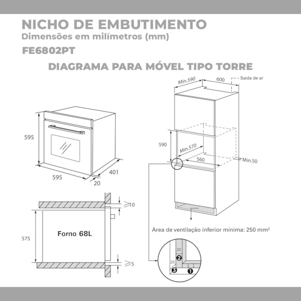 Forno de Embutir Air Fryer 68 Litros Preto Suggar - Imagem principal - 3076b312-a87e-4c55-8eeb-927c600533ea