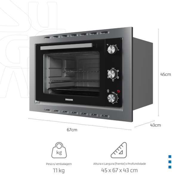 Forno Elétrico de Embutir 50 Litros Inox Suggar - Imagem principal - 8c7f5de1-4ef7-4822-aac2-30fb07b2c783