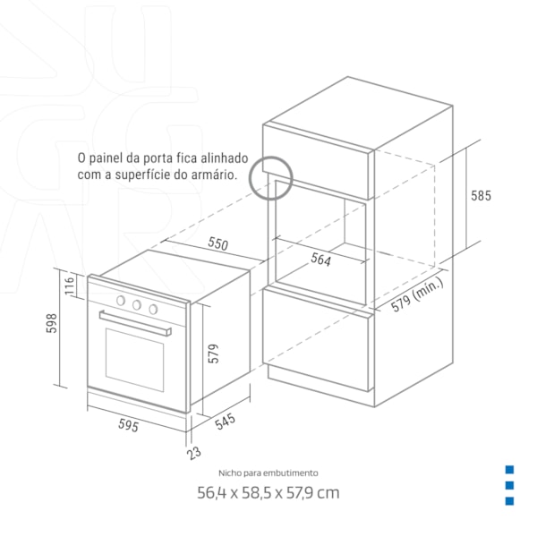 Forno Elétrico de Embutir Suggar 80L com Grill e 4 funções - Imagem principal - 6ab2455f-1509-4ebe-a1cf-8ef741fdc50e