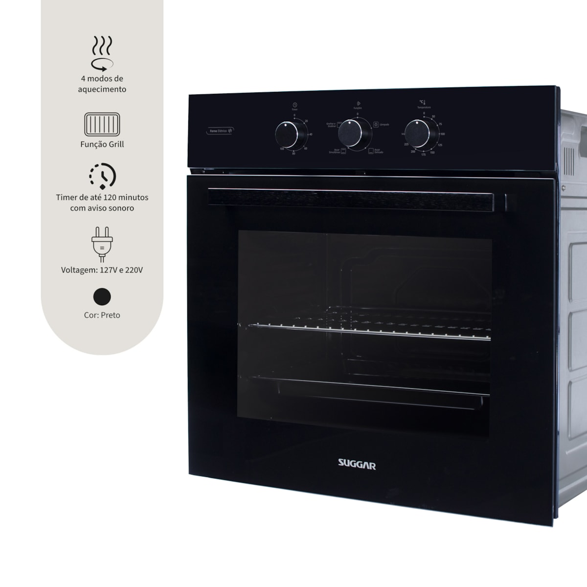 Forno Elétrico de Embutir Suggar 80L com Grill e 4 funções - Imagem principal - 2aa365eb-14b4-4deb-9ff5-29e5195d5950