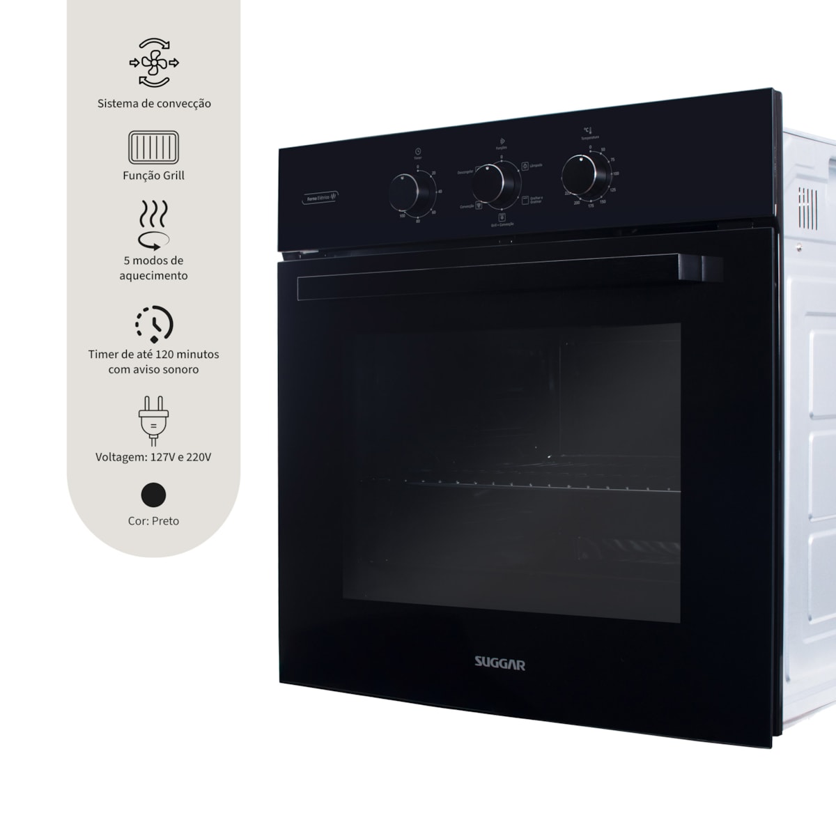 Forno Elétrico de Embutir Suggar 80L com Grill e 5 funções - Imagem principal - 5b049aa8-3029-46ab-9bf9-9394691d29ff