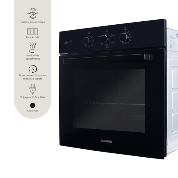 Forno Elétrico de Embutir Suggar 80L com Grill e 5 funções - Imagem principal - 524c0b78-3812-429e-895c-5f26119a4081
