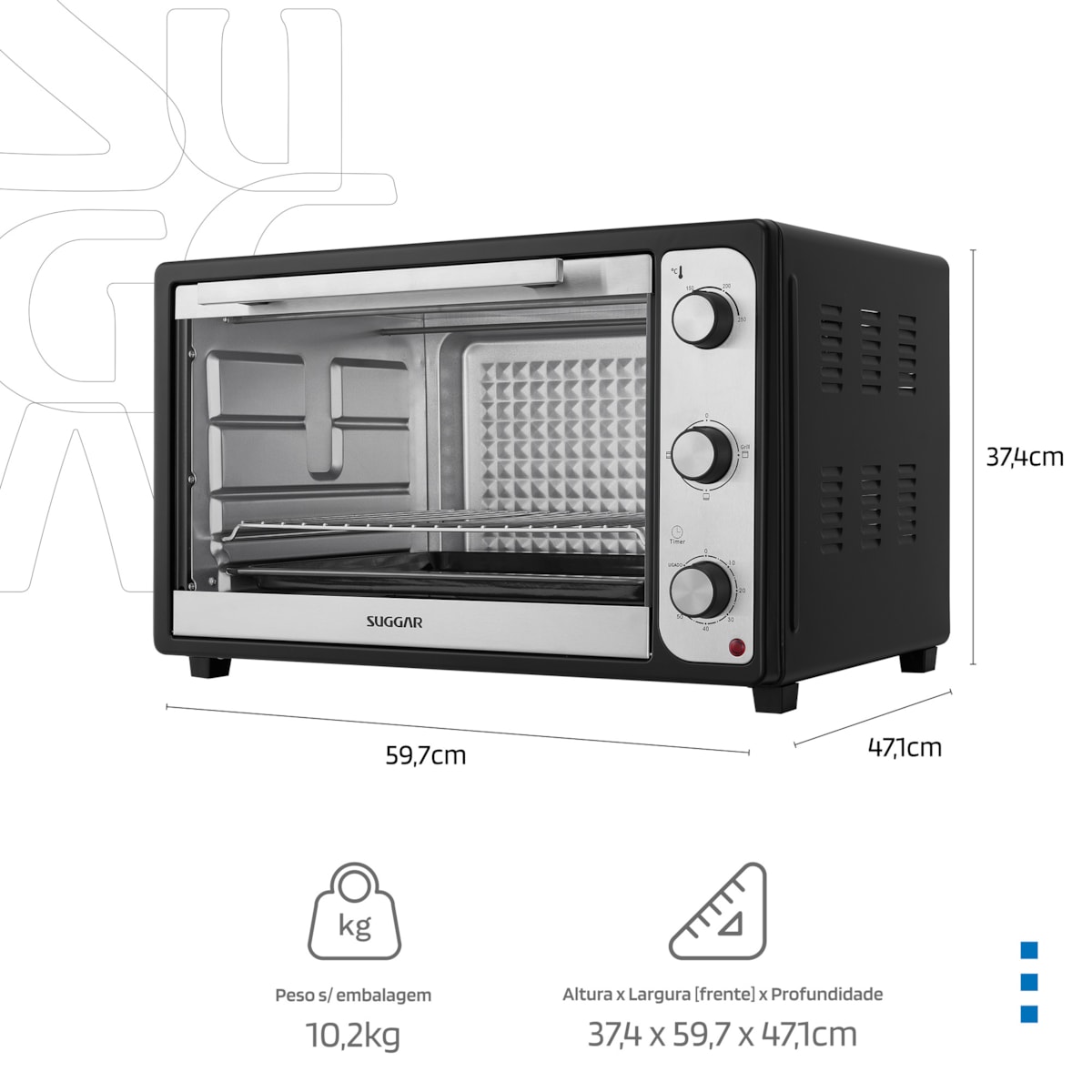 Forno Eletrico Suggar 60L Preto - Imagem principal - 8988f105-3385-47a7-aece-a0c4e9c3f052