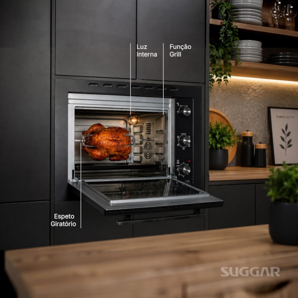 Forno Elétrico Suggar Embutir 50L Grill e Espeto Giratório Preto - Imagem principal - 70e4733e-1116-4d33-ba2e-4c4505f2b1f2