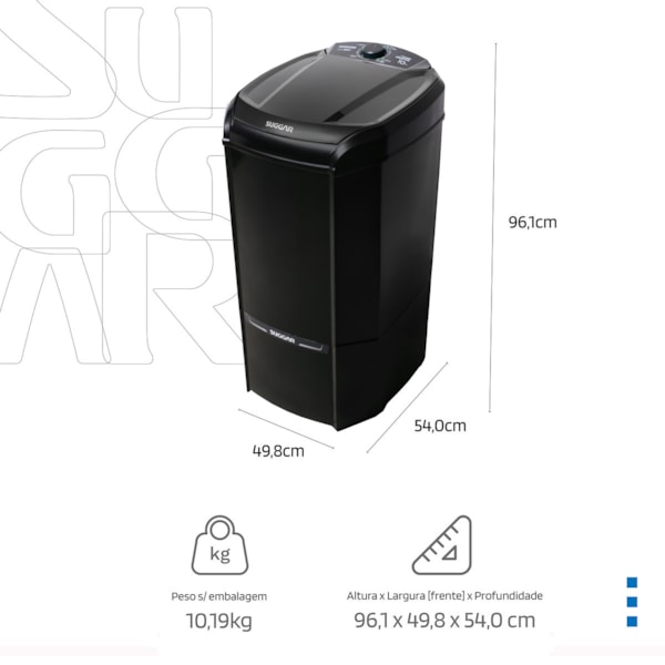 Novo Tanquinho Lavamax Eco Suggar 10kg Preto Suggar - Imagem principal - 5447ad47-f496-4952-a008-4ac794eca8f5