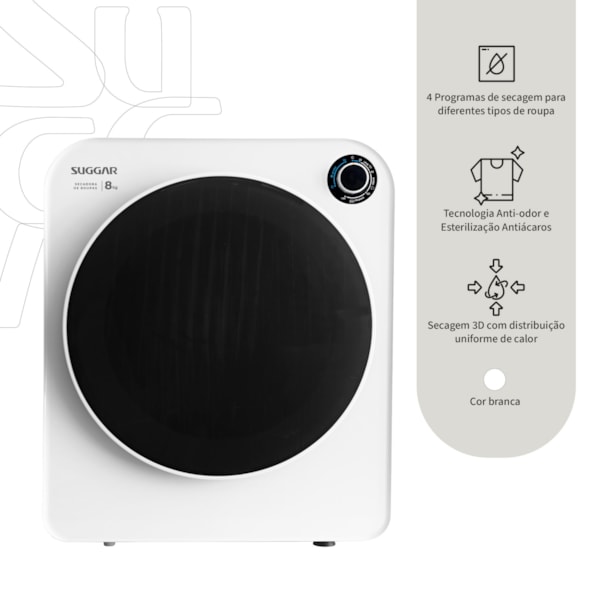 SECADORA DE ROUPAS PISO, BANCADA OU PAREDE SUGGAR 8KG - Imagem principal - a40218d0-1ce1-4557-9922-b77054074f95