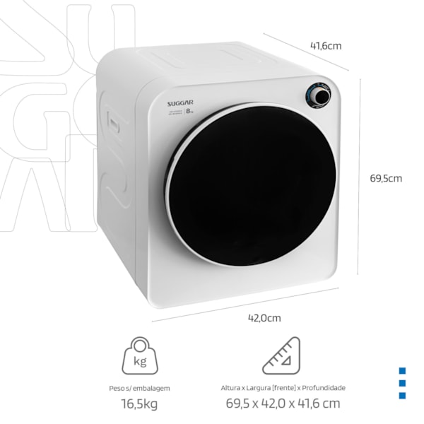 SECADORA DE ROUPAS PISO, BANCADA OU PAREDE SUGGAR 8KG - Imagem principal - e65d5299-0ebd-4a60-9ffb-eb2a89edf028