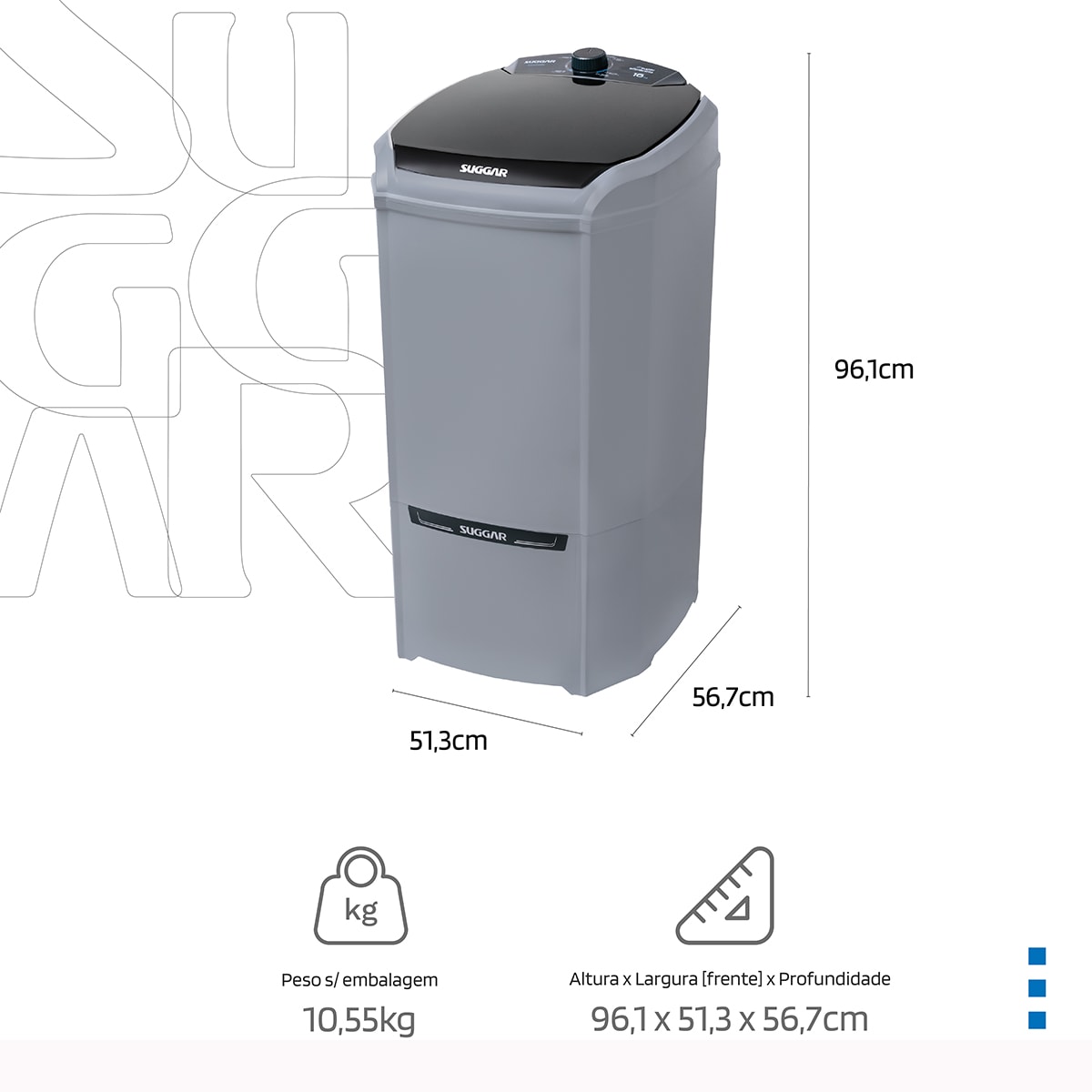Tanquinho Lavamatic 16kg Prata Suggar - Imagem principal - ed793d20-4fe4-40af-9f2d-d3d9c49b5a9c
