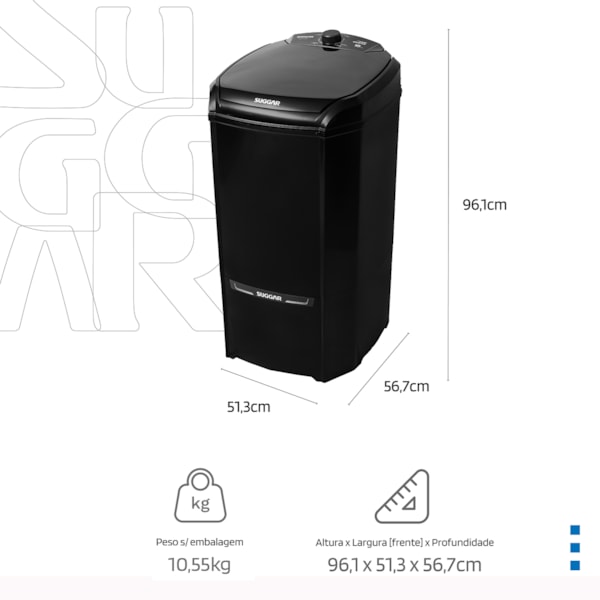 Tanquinho Lavamatic 16kg Preto Suggar - Imagem principal - cfd72eac-a006-4c03-998b-c7c97e10fa75