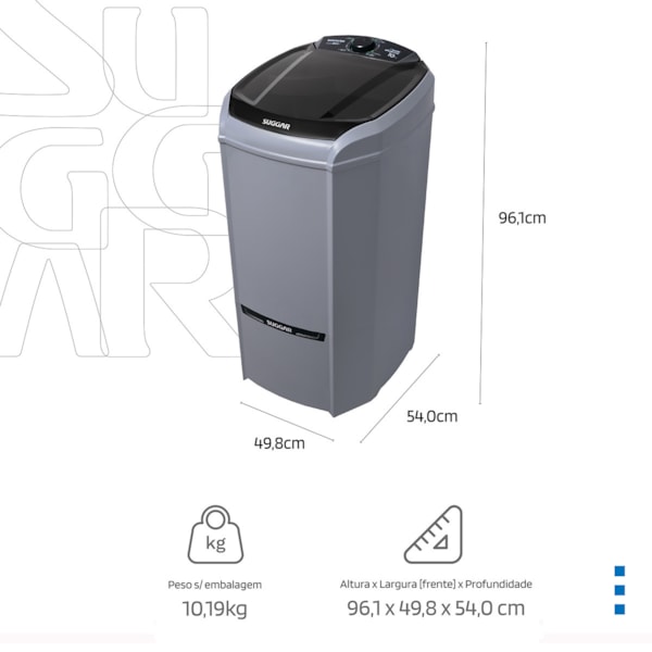 Tanquinho Lavamax Eco 10 Kg Prata Suggar - Imagem principal - 10e3cc7d-2fb7-405f-be41-2d173ee9cfb5