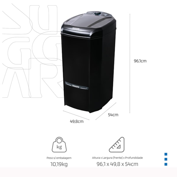 Tanquinho Lavamax Eco 15kg Preta Suggar - Imagem principal - 5d5bb5df-cc9f-408f-b644-efc11987f4e3