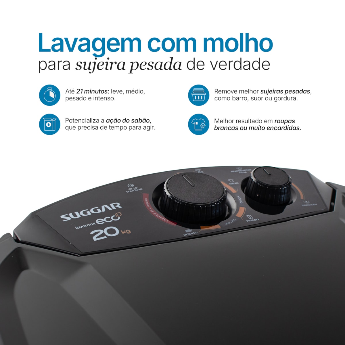 Tanquinho Lavamax Eco 20 Kg Prata Suggar - Imagem principal - e39f20cb-938f-4c60-8fea-2eac2bade2ef