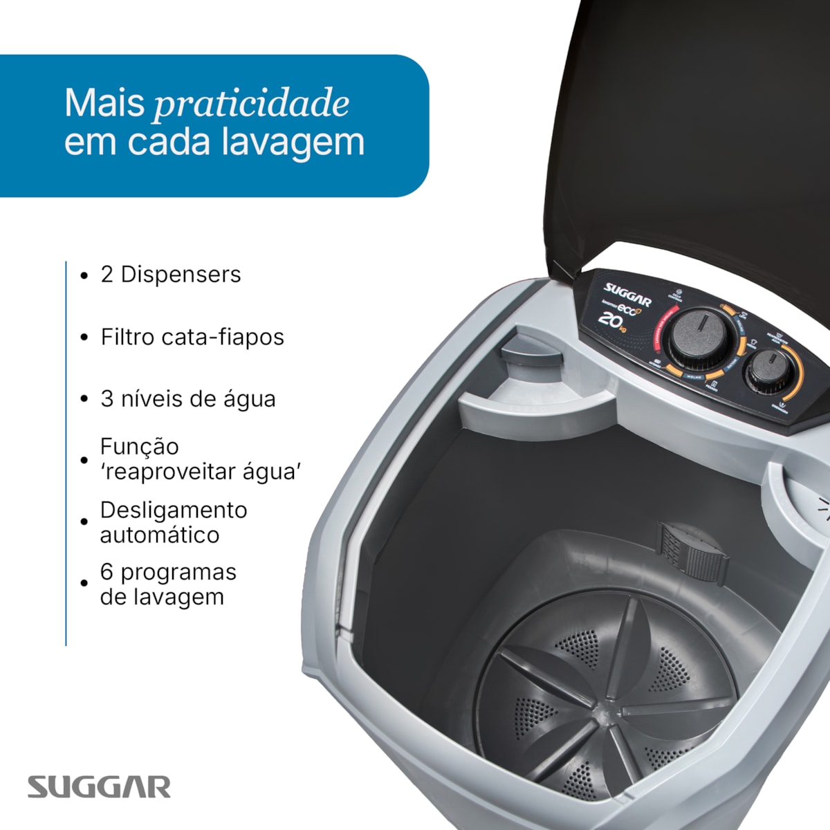 Tanquinho Lavamax Eco 20 Kg Prata Suggar - Imagem principal - 2219ffae-4177-409f-9fb1-e777830041ae