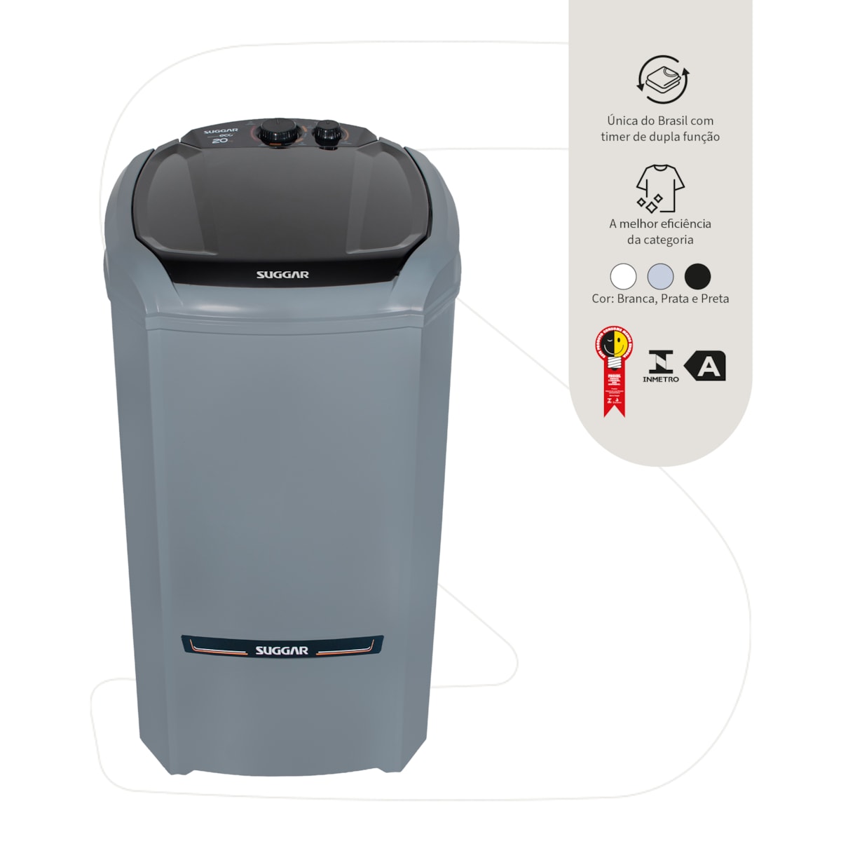 Tanquinho Lavamax Eco 20 Kg Prata Suggar - Imagem principal - a47ac758-d109-4a21-87b9-1f61cae894be