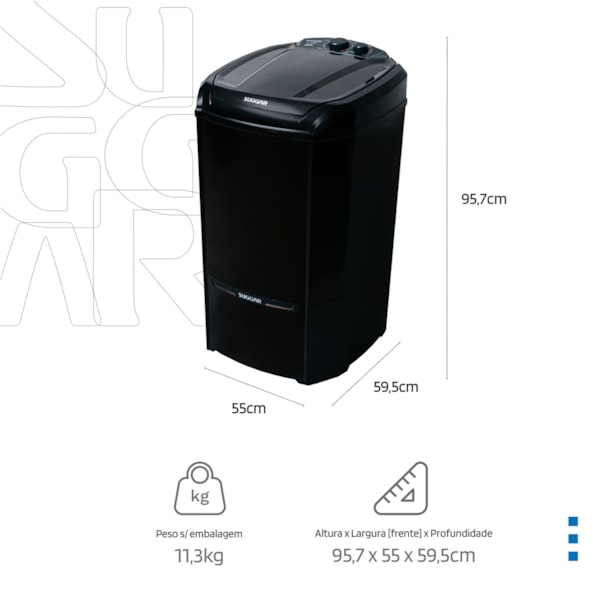 Tanquinho Lavamax Eco 20 Kg Preta Suggar - Imagem principal - b24cc44b-bcfd-4e3e-a0a5-c1596f1ed329