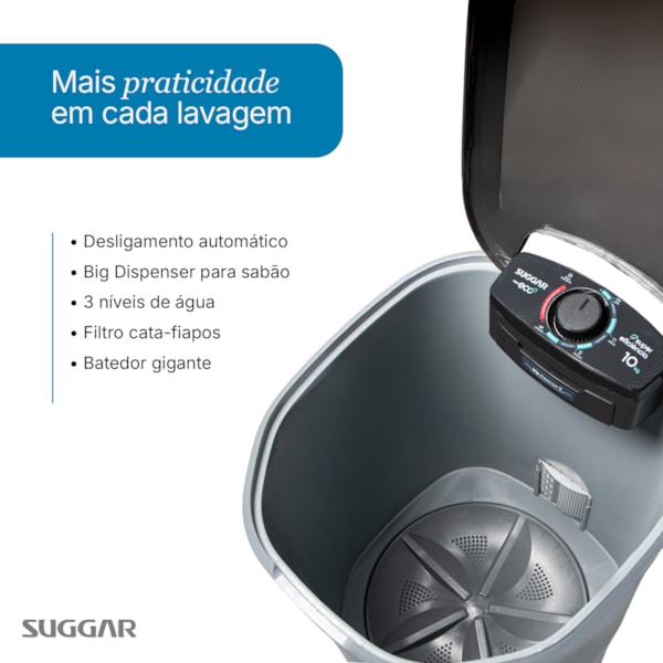 Tanquinho Neo Eco 10KG Prata Suggar - Imagem principal - 456f667e-c35d-4d33-83d9-b3b583883cf9