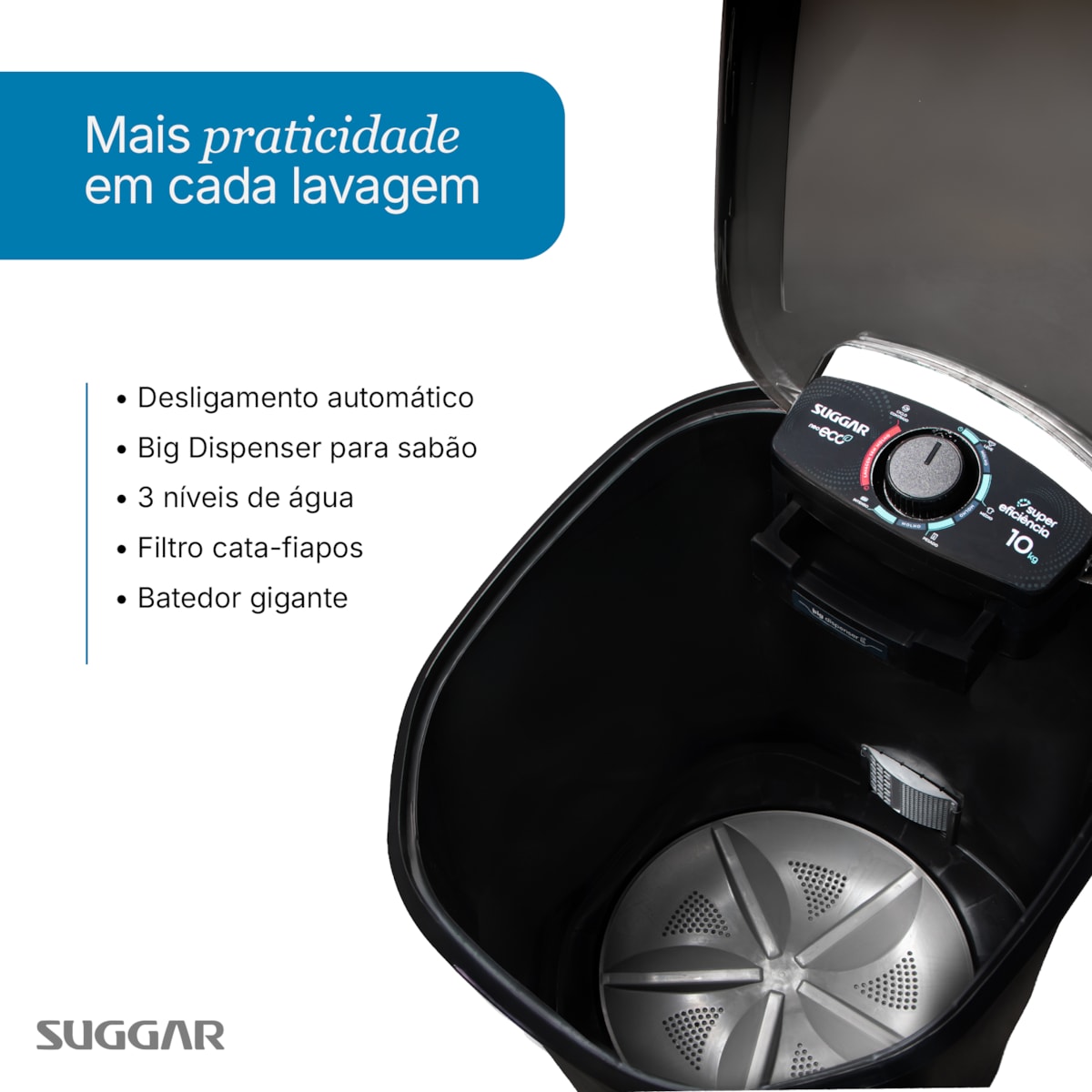Tanquinho Neo Eco 10KG Preta Suggar - Imagem principal - 9f08ec6d-2bc9-4523-abac-e020f8183e64