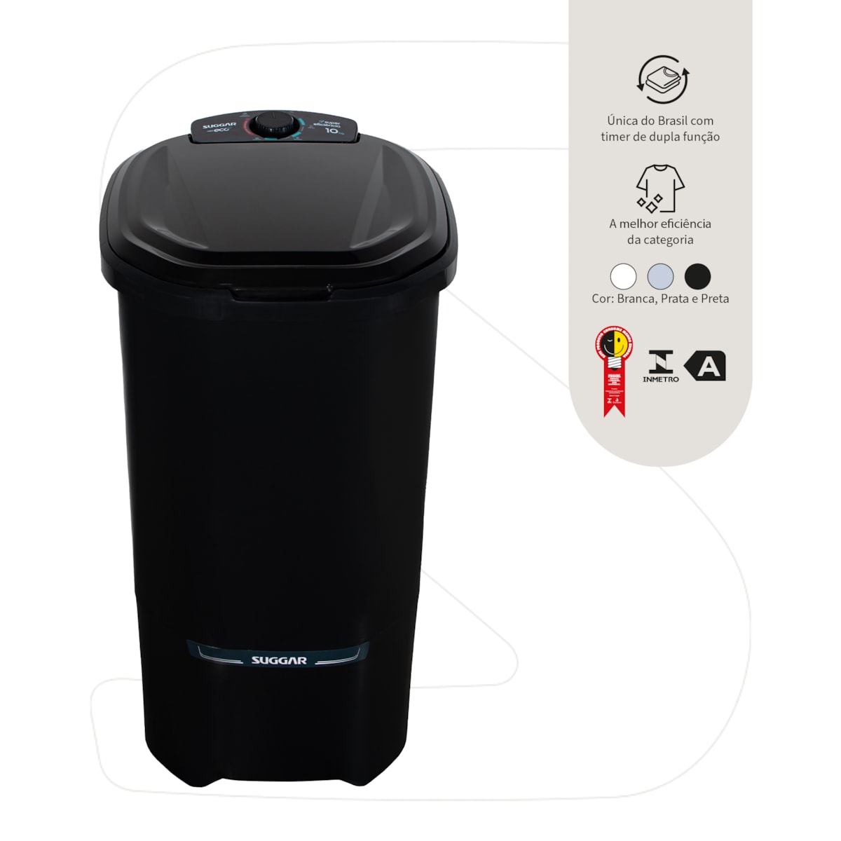 Tanquinho Neo Eco 10KG Preta Suggar - Imagem principal - 761ceff3-160b-4830-923c-6ea771f57261