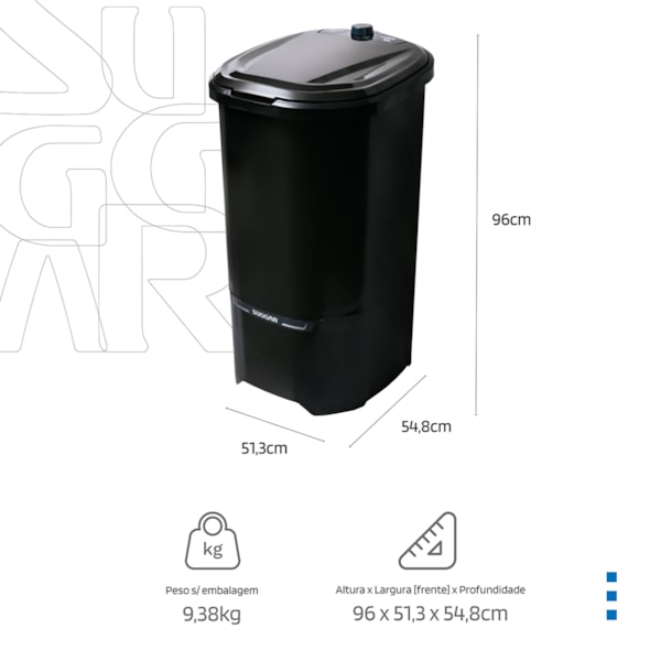 Tanquinho Neo Eco 10KG Preta Suggar - Imagem principal - 2af734d9-1f71-45c8-9000-4c47fb712a3b