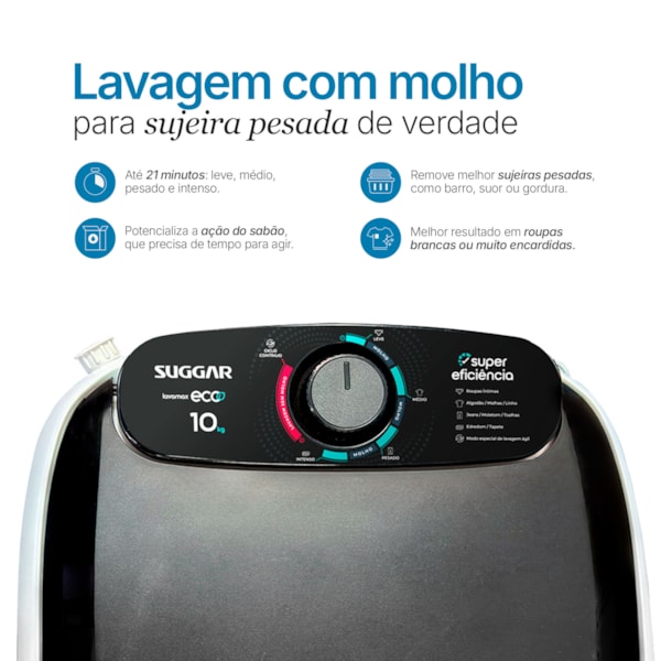 Tanquinho Suggar Lavamax Eco 10kg Branco - Imagem principal - 6e2626a1-d818-4bb6-99da-5dc8804f5d5b
