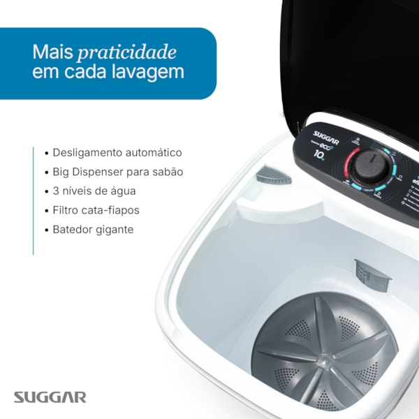 Tanquinho Suggar Lavamax Eco 10kg Branco - Imagem principal - 326327a7-5d6c-40b6-9984-fb2fc667604a