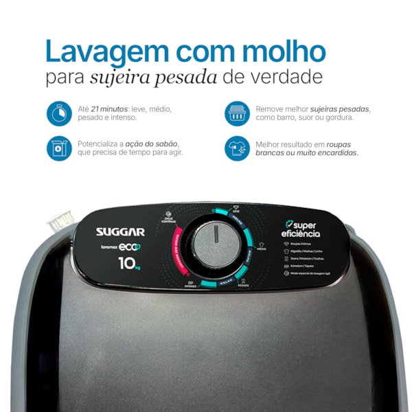  Tanquinho Suggar Lavamax Eco 10kg Prata - Imagem principal - cdd03d45-01d5-404d-8a75-fae98002e1d8