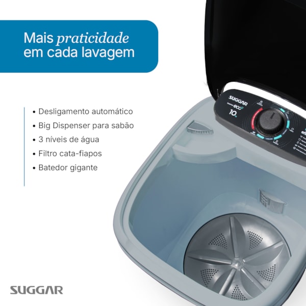  Tanquinho Suggar Lavamax Eco 10kg Prata - Imagem principal - dcca756f-0dcc-49fe-89c4-5c8be367387b