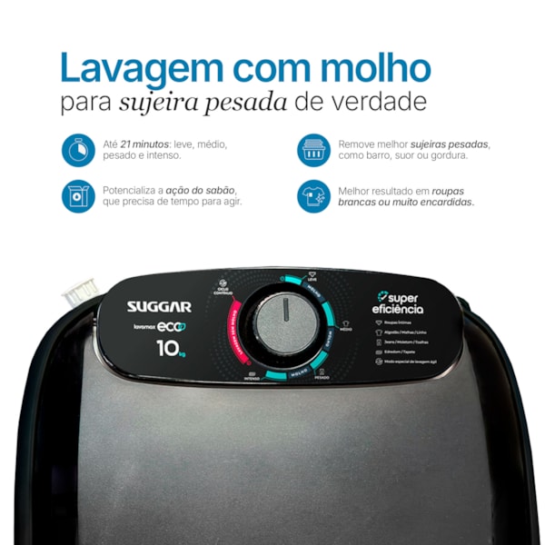 Tanquinho Suggar Lavamax Eco 10kg Preto  - Imagem principal - e0051c7a-6542-4f78-b522-a0f6187c921e