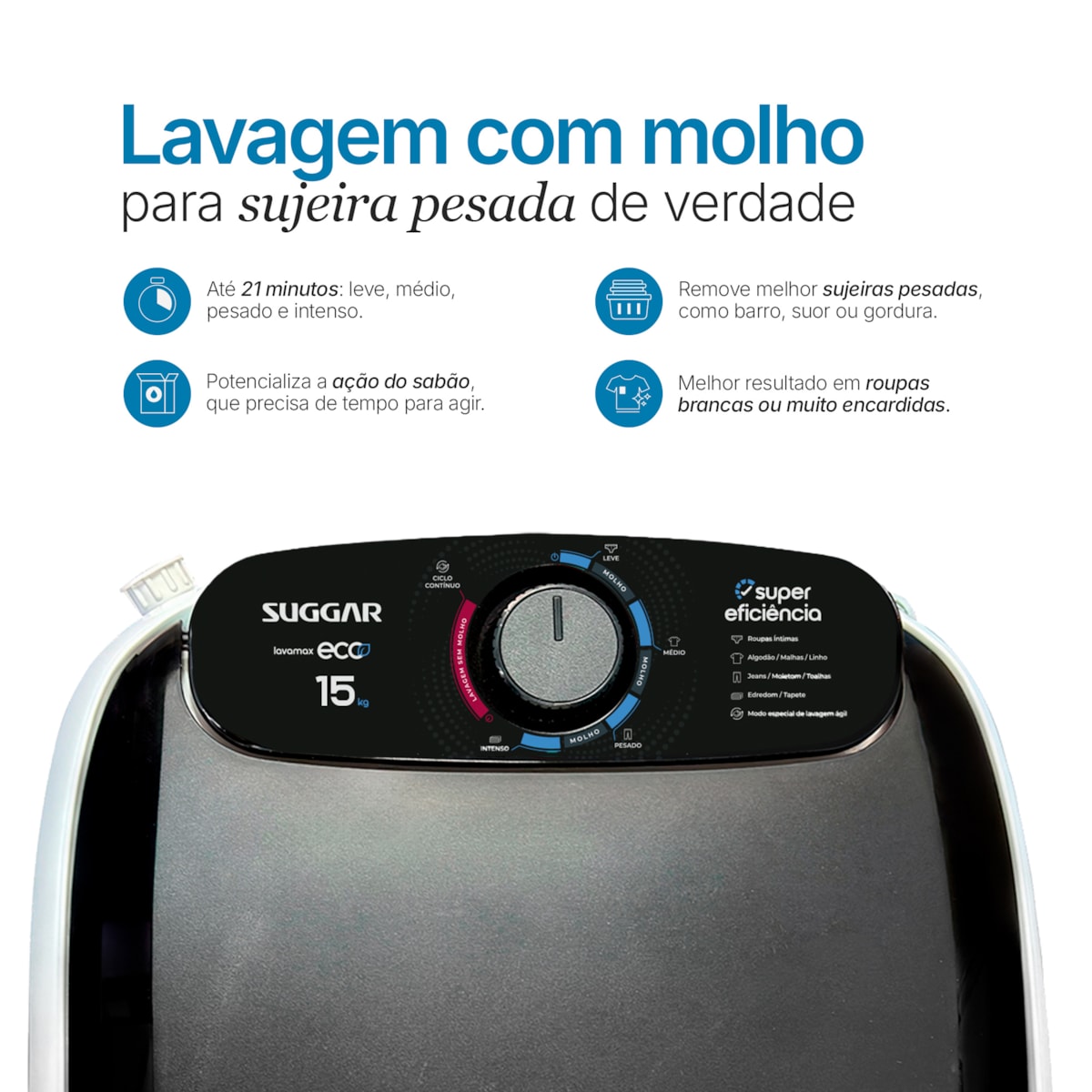 Tanquinho Suggar Lavamax Eco 15kg Branca - Imagem principal - 40c3d505-d4ba-427b-82ac-b5ec46e28459