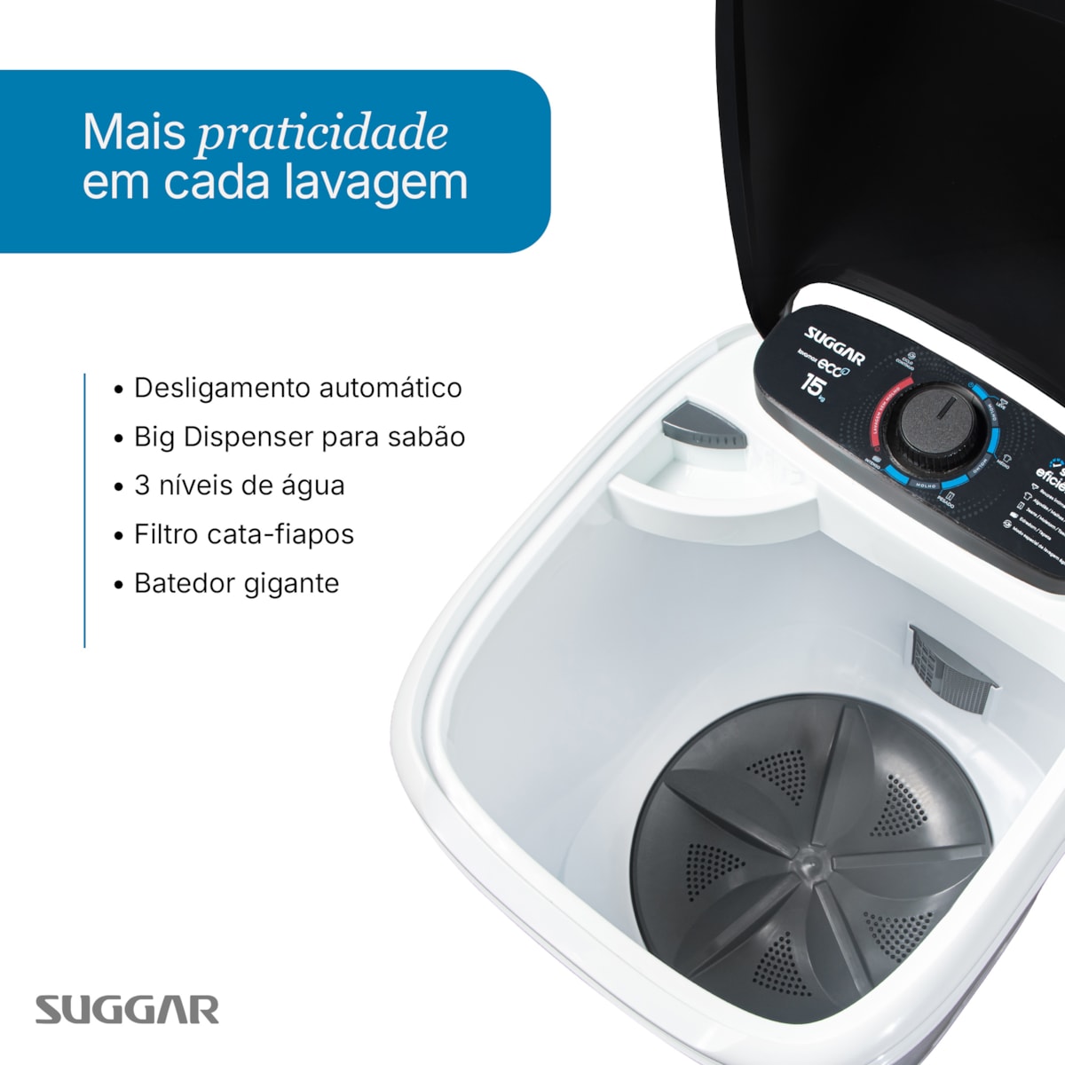 Tanquinho Suggar Lavamax Eco 15kg Branca - Imagem principal - 068d5d01-667d-4b26-b628-cbc6cb72b4b1